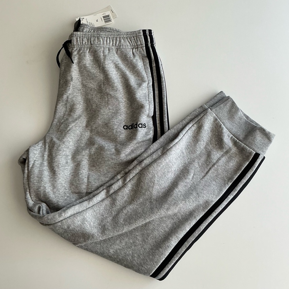 Adidas Men’s Light Gray Joggers with Black Stripes